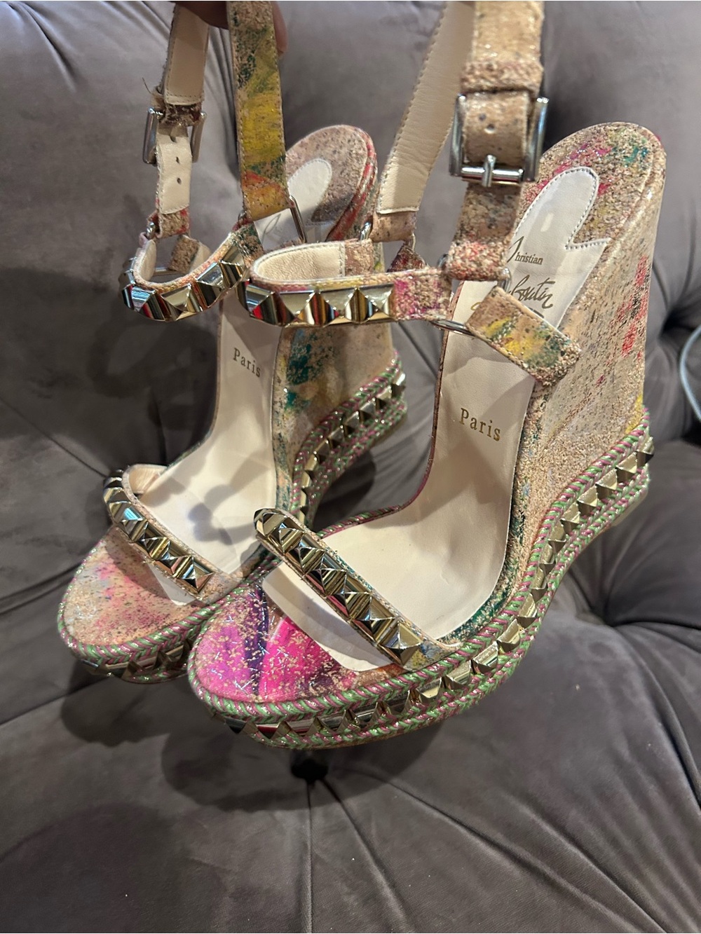 Christian Louboutin Cataclou 140 Cork Blooming Multivite Gold (NWT)!